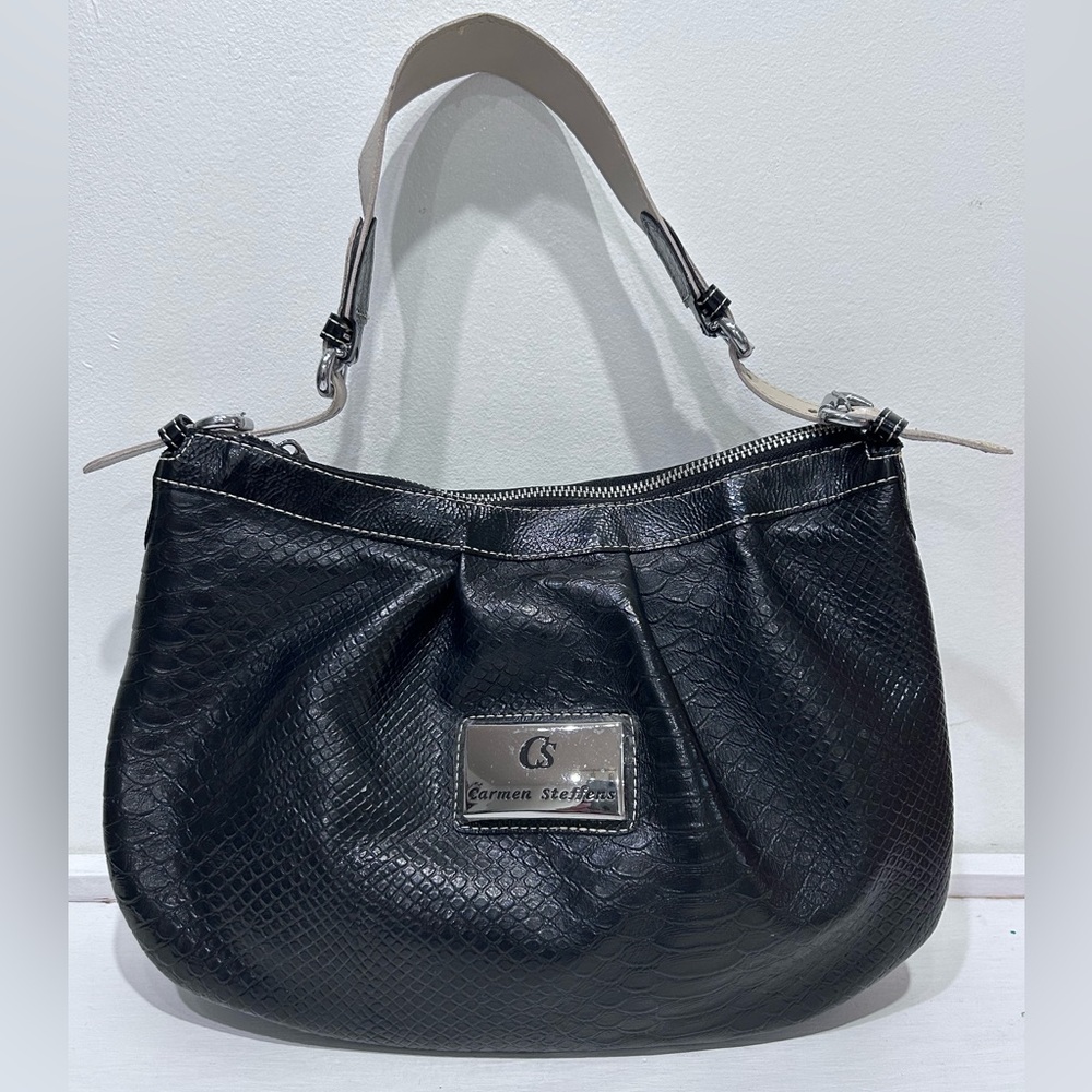 Carmen Steffens Women’s Black Snake Leather Shoulder Bag Silver‎ Hardware